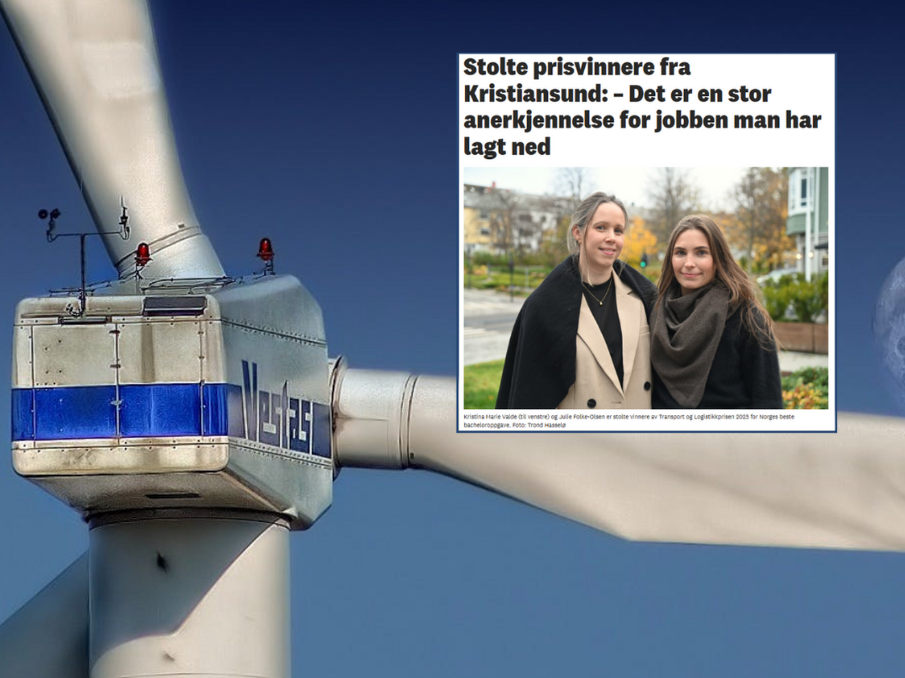 Kristina Marie Valde (til venstre) og Julie Folke-Olsen er stolte vinnere av Transport og Logistikkprisen 2025 for Norges beste bacheloroppgave. Foto: Trond Hasselø/TK