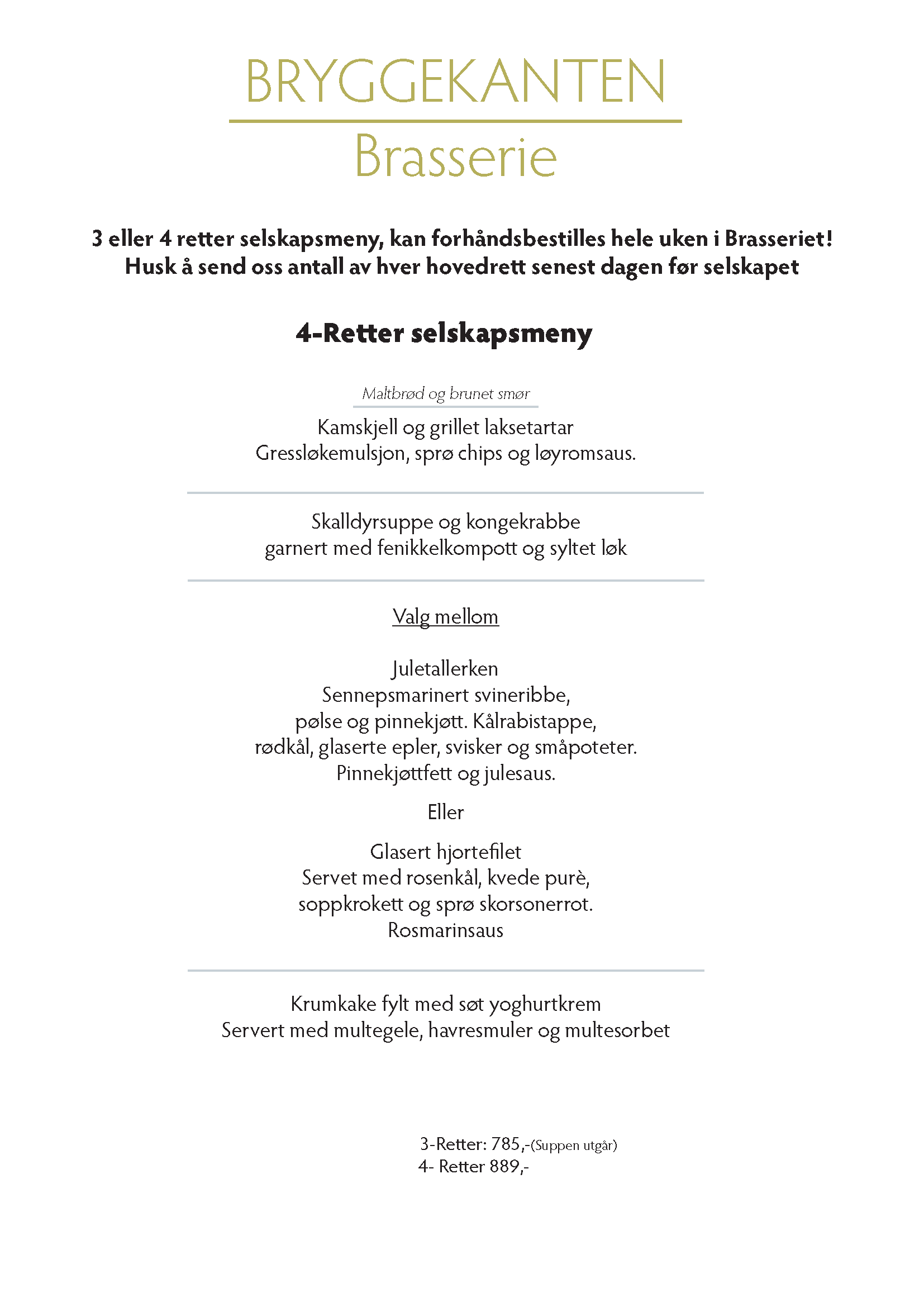 Meny Bryggekanten Brasserie jul 2
