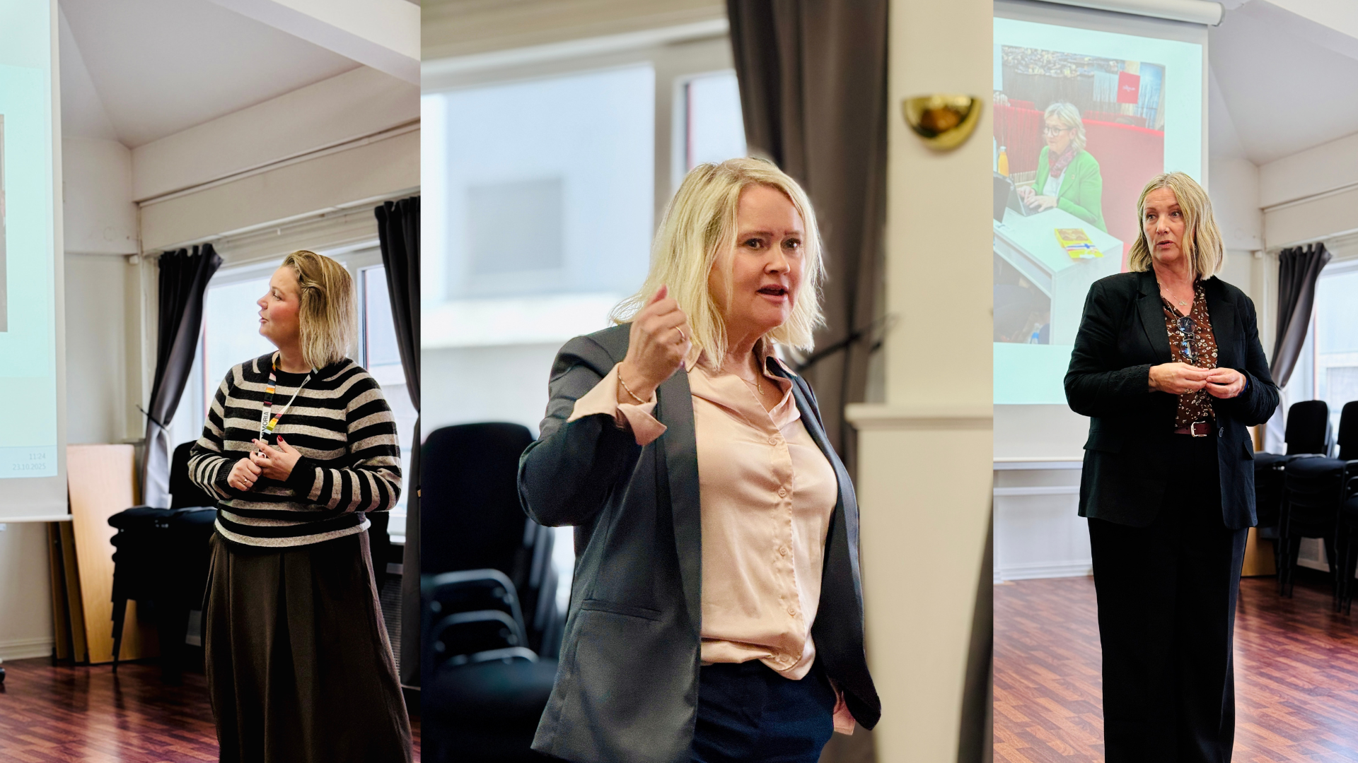 Fra venstre: Ingeborg Fagerlie Johannessen fra Normoria, Synnøve Henden fra Visit Nordvest og Oddhild Breivik fra Destinasjonsselskapene Møre og Romsdal.  Normoria, VIsit Nordvest og Destinasjonsselskapene Møre og Romsdal på Flykonferansen 2025