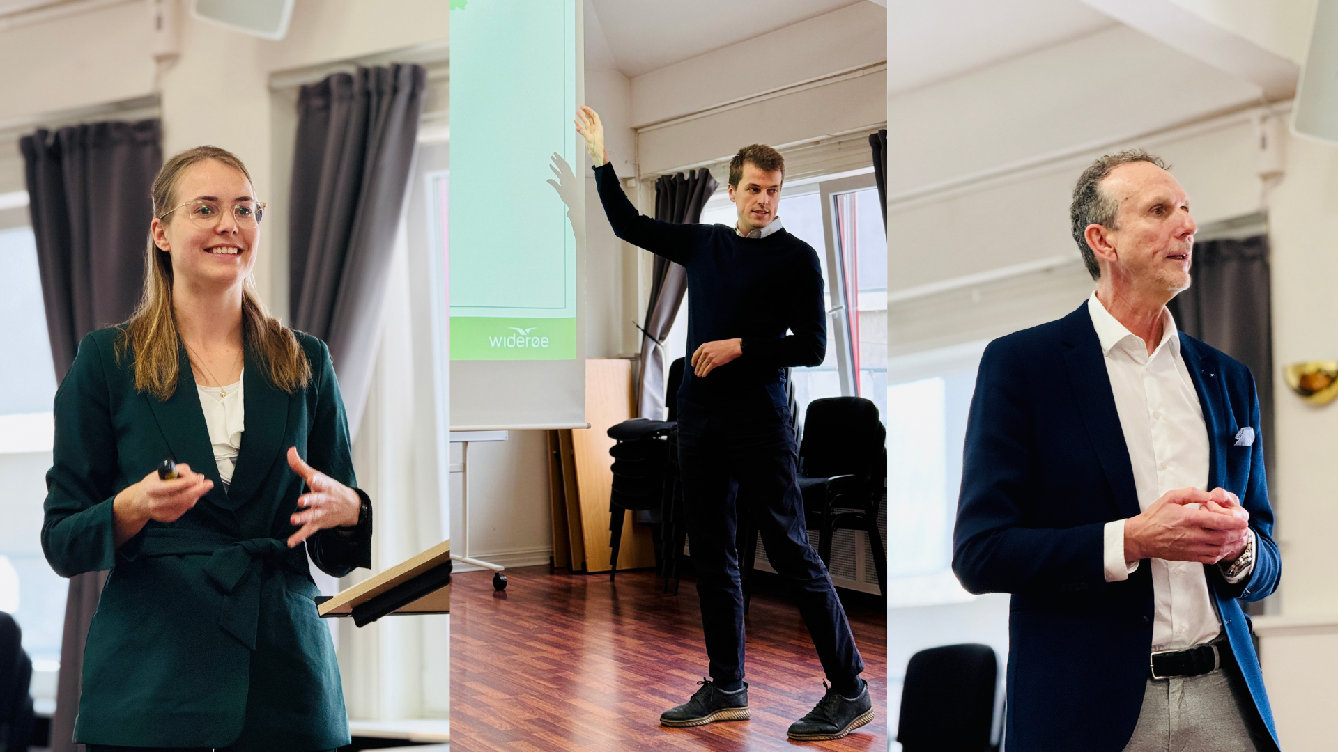 Fra venstre: Imke Kleinbekman fra SAS, Olav Riise fra Widerøe og Anders Kirsebom fra Avinor. SAS, Widerøe og Avinor på Flykonferansen 2025